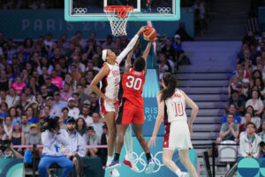 A'ja Wilson of Team USA playing against Japan at the Olympics