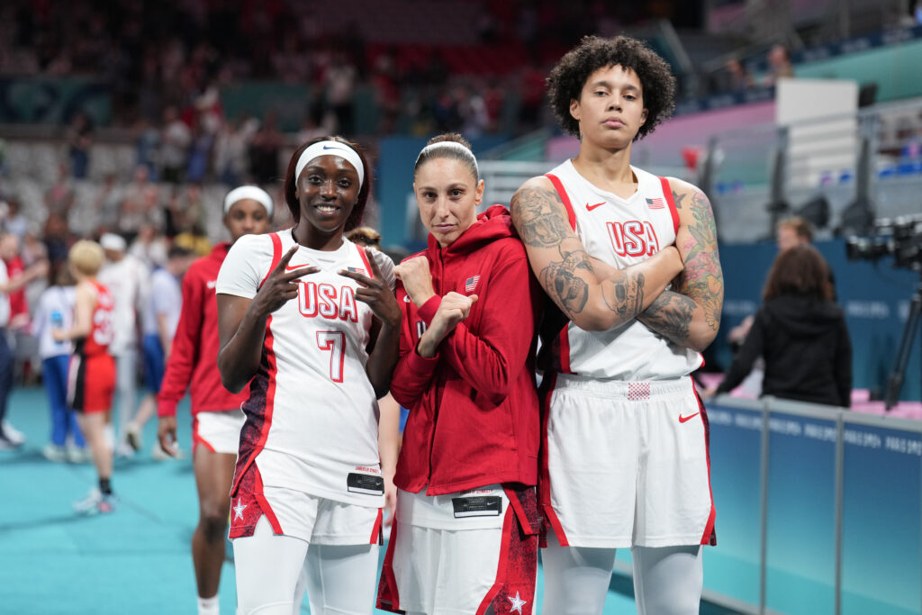 Team USA's Kahleah Copper, Diana Taurasi, and Brittney Griner at the Olympics