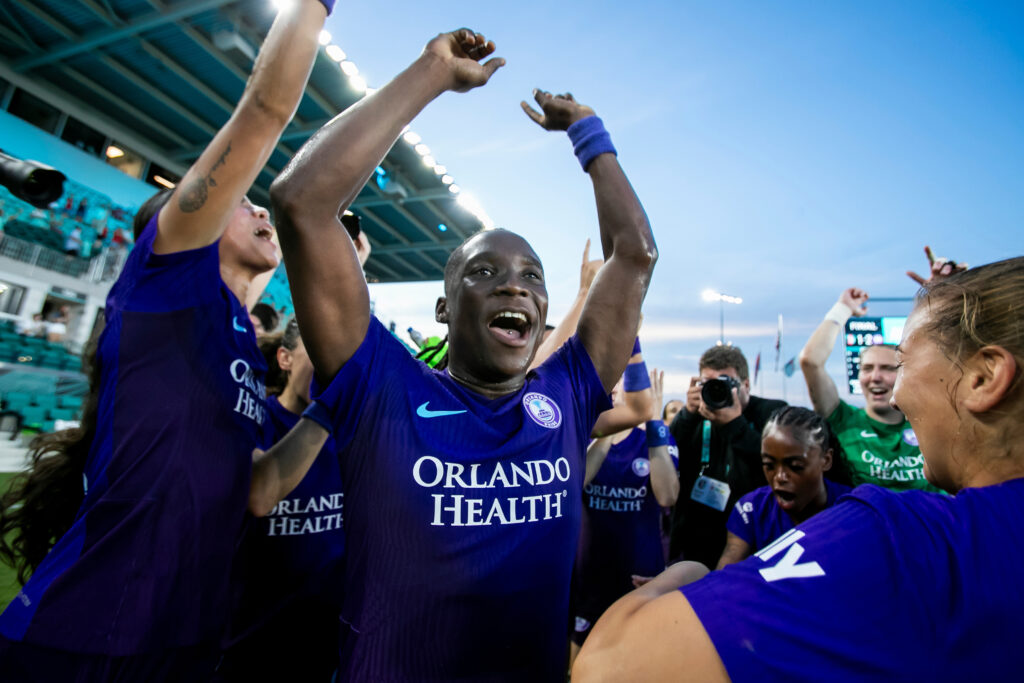 nwsl forward Barbra Banda celebrating after orlando beat kansas city