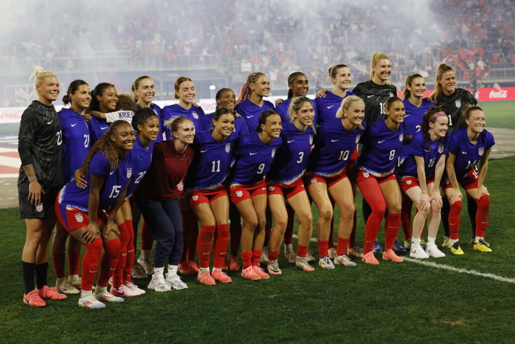 USWNT pose for a picture after their send-off friendly against costa rica at Audi Field