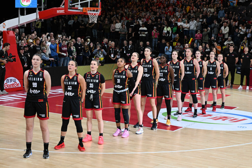 Team Belgium lines up before facing the USA in a February Olympic qualifying game