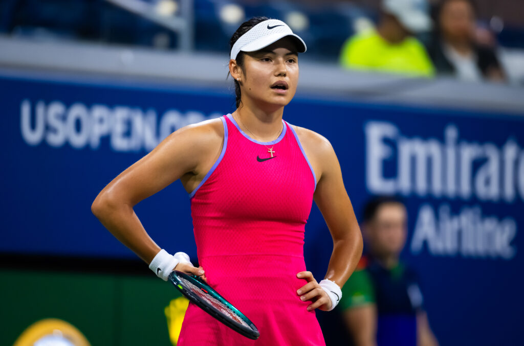 Britain's Emma Raducanu reacts during her first-round US Open loss on Tuesday