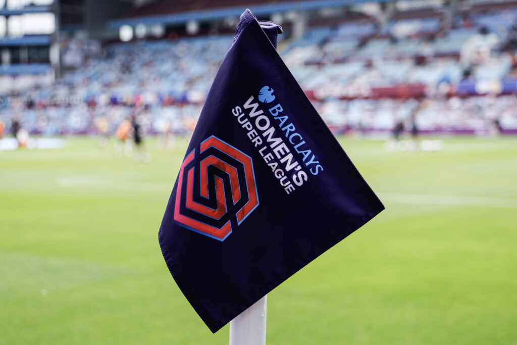 A Barclays WSL corner flag flies during a match.