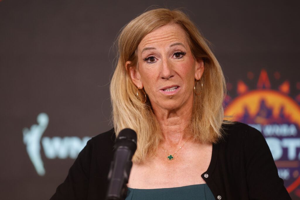 WNBA commissioner Cathy Engelbert speaks to the media in Phoenix, Arizona.