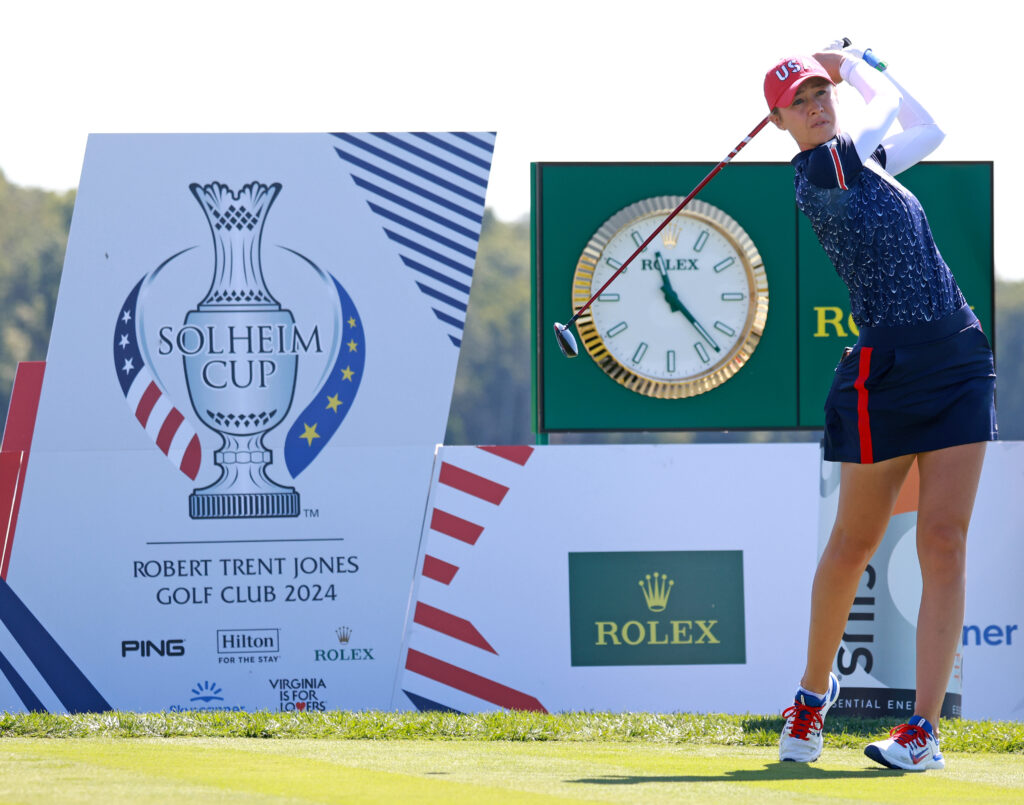 Team USA's Nelly Korda plays a shot at the 2024 Solheim Cup practice.