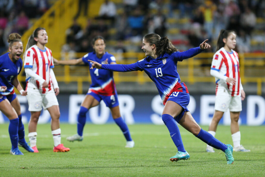 USYNT striker and Princeton junior Pietra Tordin celebrates her first U-20 World Cup goal on Saturday.