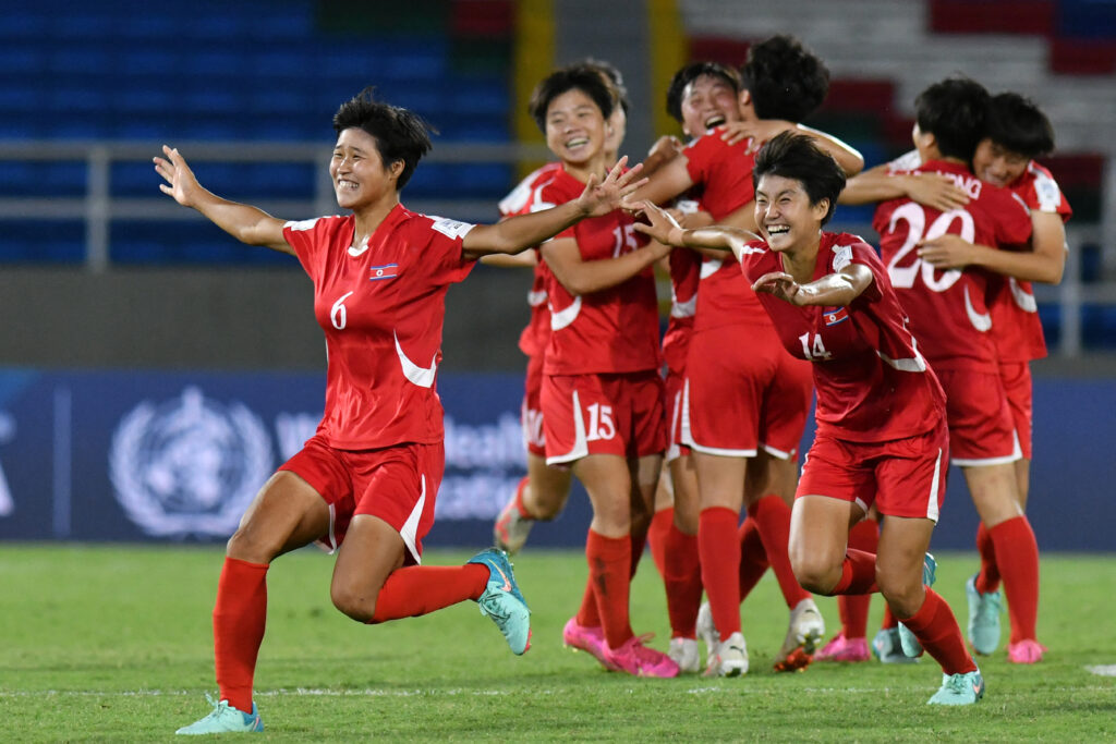 North Korea players celebrate their U-20 World Cup semifinal win over the US