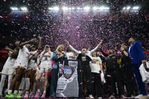 South Carolina celebrates their 2023/24 NCAA women's college basketball championship.