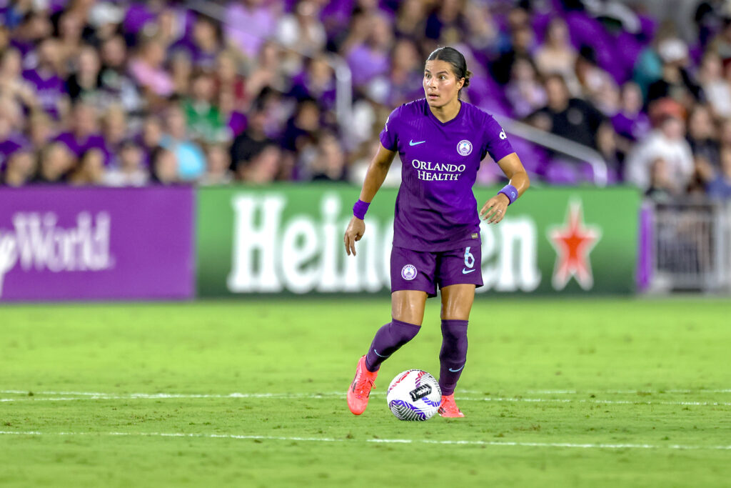 Orlando Pride defender Emily Sams dribbles during an NWSL match