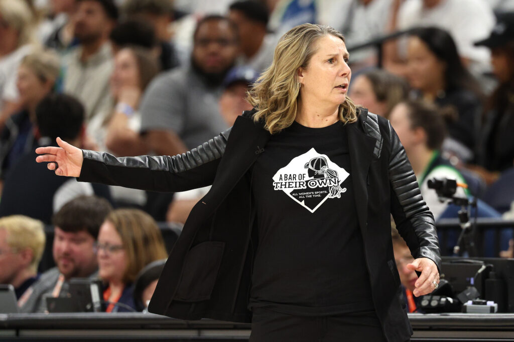 Lynx coach Cheryl Reeve reacts to a call in the 2024 WNBA Finals