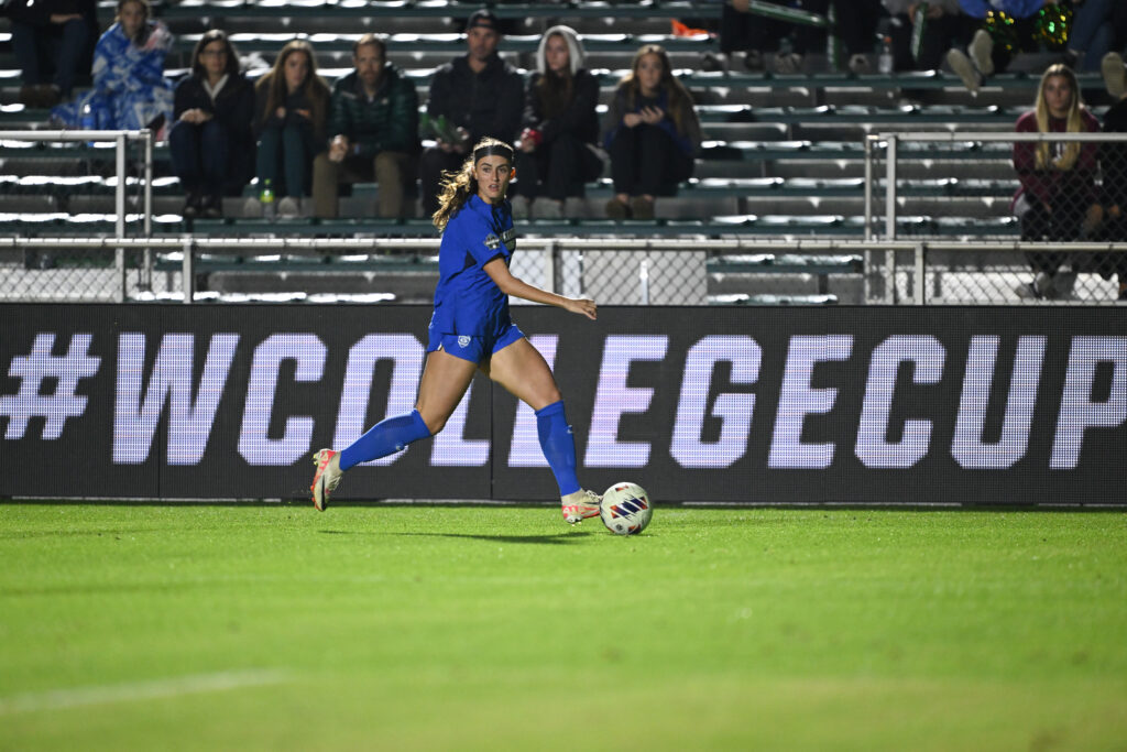 BYU senior defender Tara Warner dribbles the ball at last season's College Cup NCAA college soccer final.