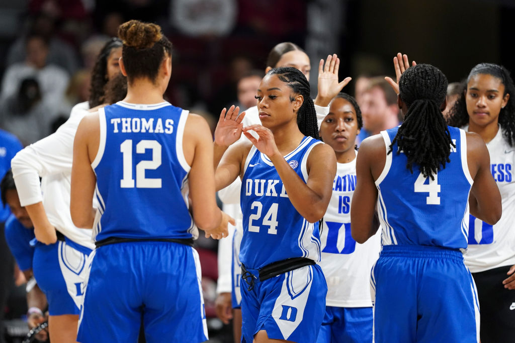 Reigan Richardson of Duke is introduced before an NCAA women's basketball game.