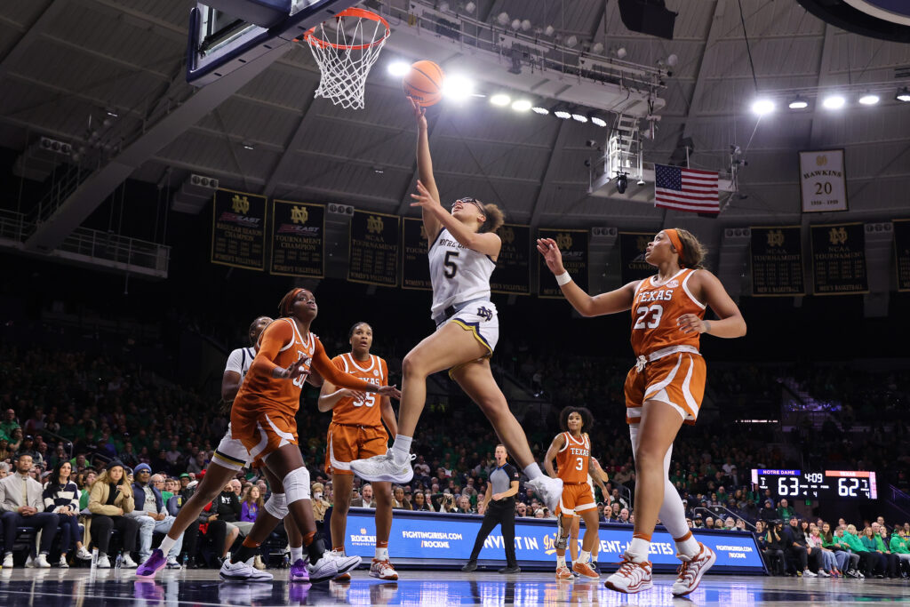 Notre Dame's Olivia Miles lays up a shot against Texas last Thursday.