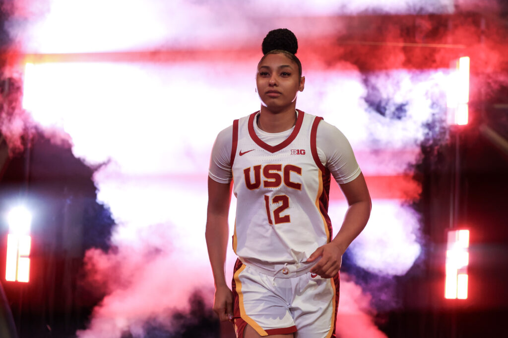 USC's JuJu Watkins is introduced before an NCAA basketball game.