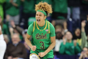 Notre Dame's Hannah Hidalgo celebrates a three-pointer.