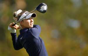 US golfer Nelly Korda plays in the pro-am ahead of the 2024 PNC Championship.