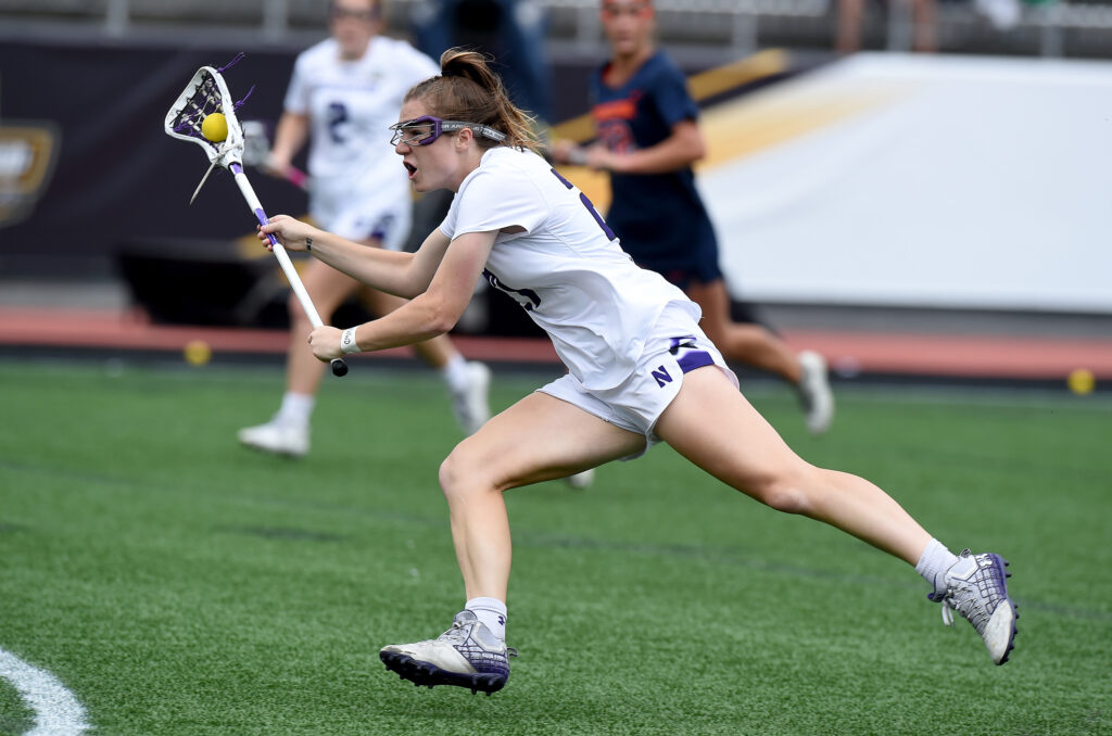 Former Northwestern lacrosse star Izzy Scane shoots the ball during an NCAA game.