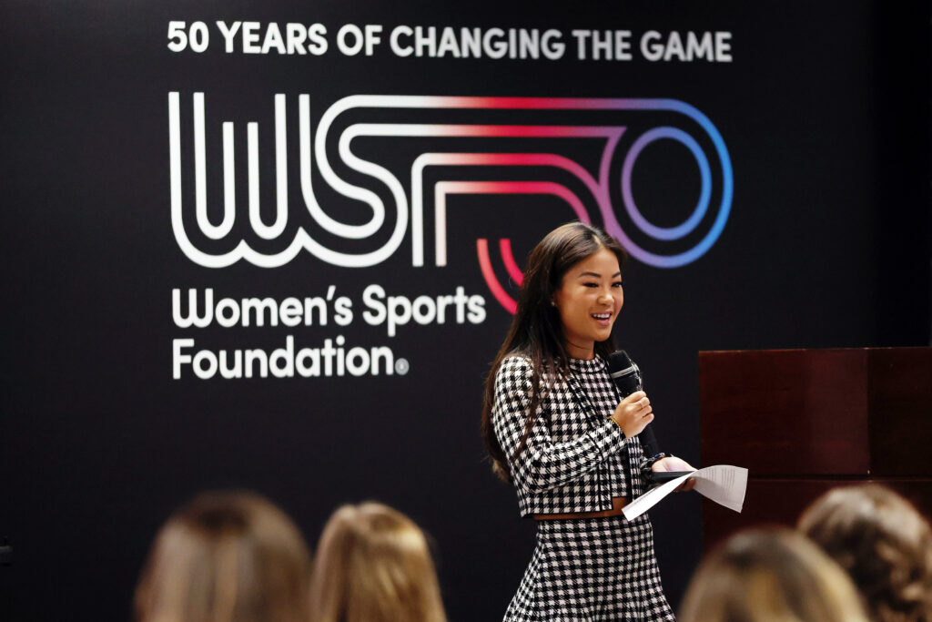 Women's Sports Foundation WSF President and paralympian Scout Bassett speaks during the 2024 Women's Sports Foundation Athlete Leadership Connection.