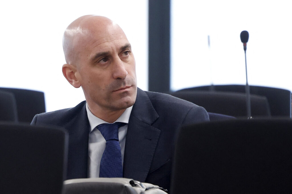 Former Spain football federation president Luis Rubiales looks on during his sexual assault and coercion trial in Madrid's national court.