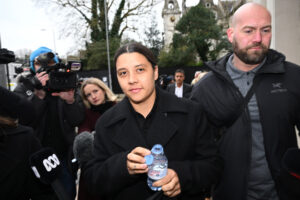 Australian footballed Sam Kerr arrives at the Crown Court for her trial.