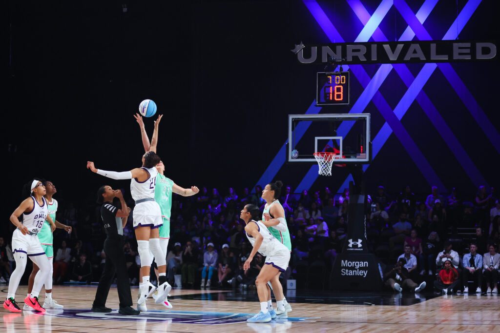 Napheesa Collier and Stefanie Dolson tip off an Unrivaled basketball game.