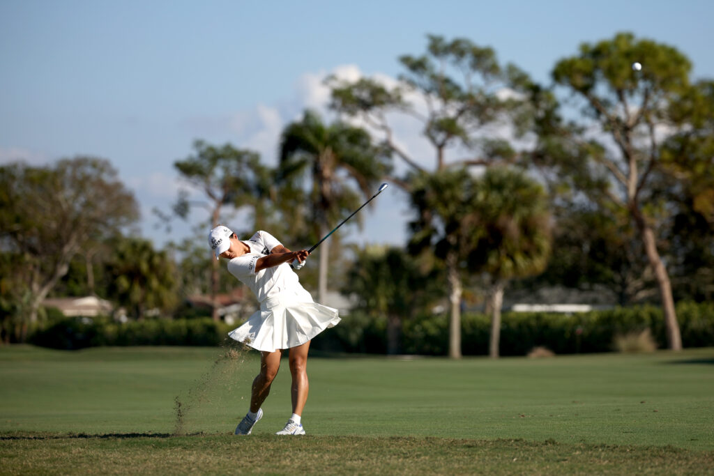 South Korea's Jin Young Ko plays a shot during the 2025 Founders Cup's final round.