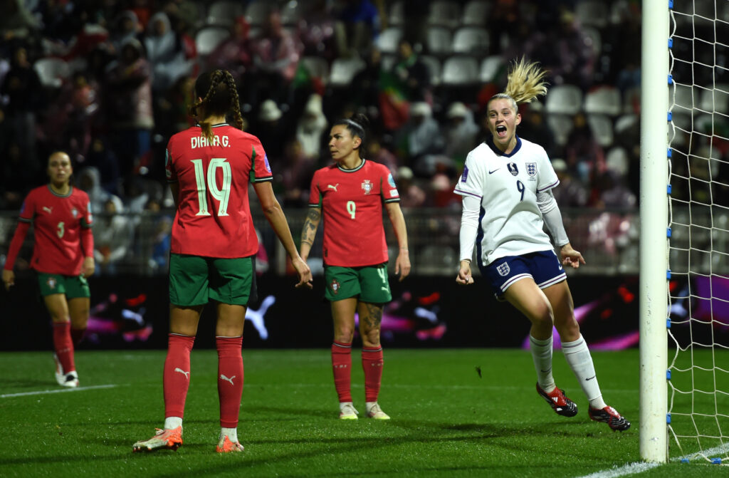 Alessia Russo celebrates her goal against Portugal during England's 1-1 Nations League draw on Friday.