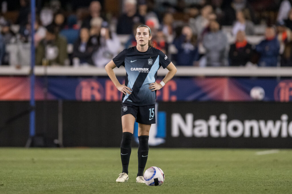 Gotham FC defender Tierna Davidson prepares for a kick during a 2024 NWSL match.