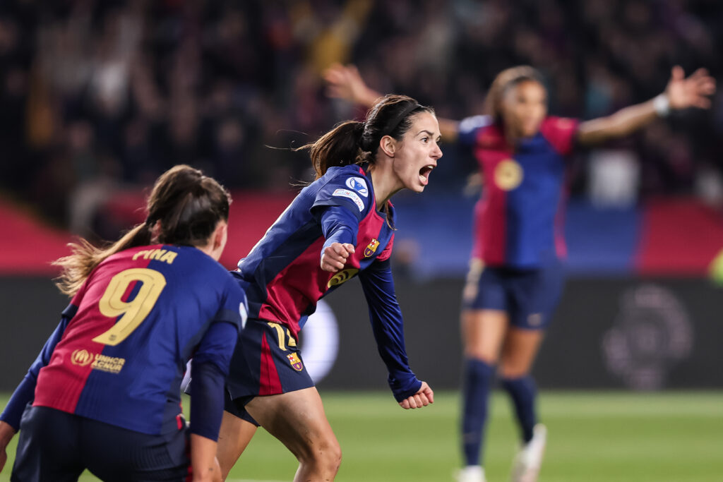 Barcelona's Aitana Bonmati celebrates a goal in a Champions League group-stage match.