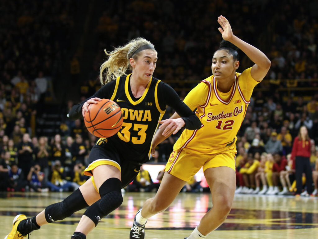 Iowa basketball senior Lucy Olsen outscored USC phenom JuJu Watkins during the two teams' only meeting this season.