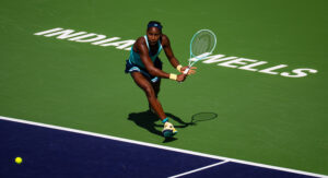 US tennis star Coco Gauff prepares a return in her Round of 16 loss at the 2025 BNP Paribas Open at Indian Wells.