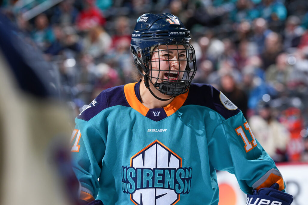 New York Sirens forward Abby Roque smiles during a 2025 PWHL game.