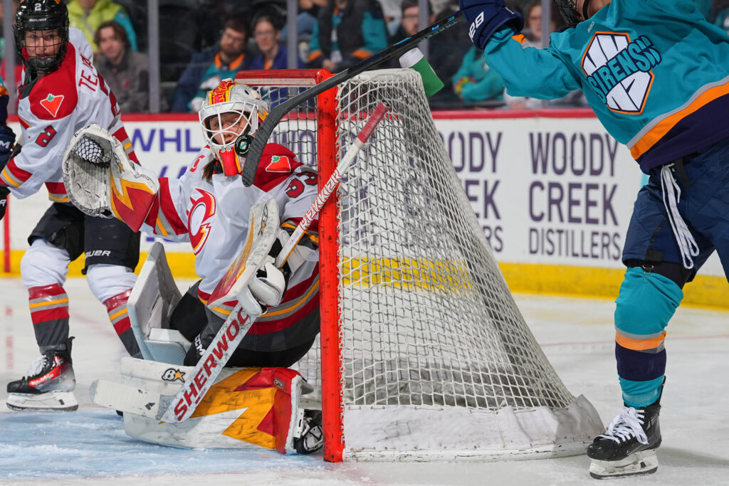 New York Sirens forward Abby Roque flicks in the first-ever PWHL "Michigan goal" against the Ottawa Charge.