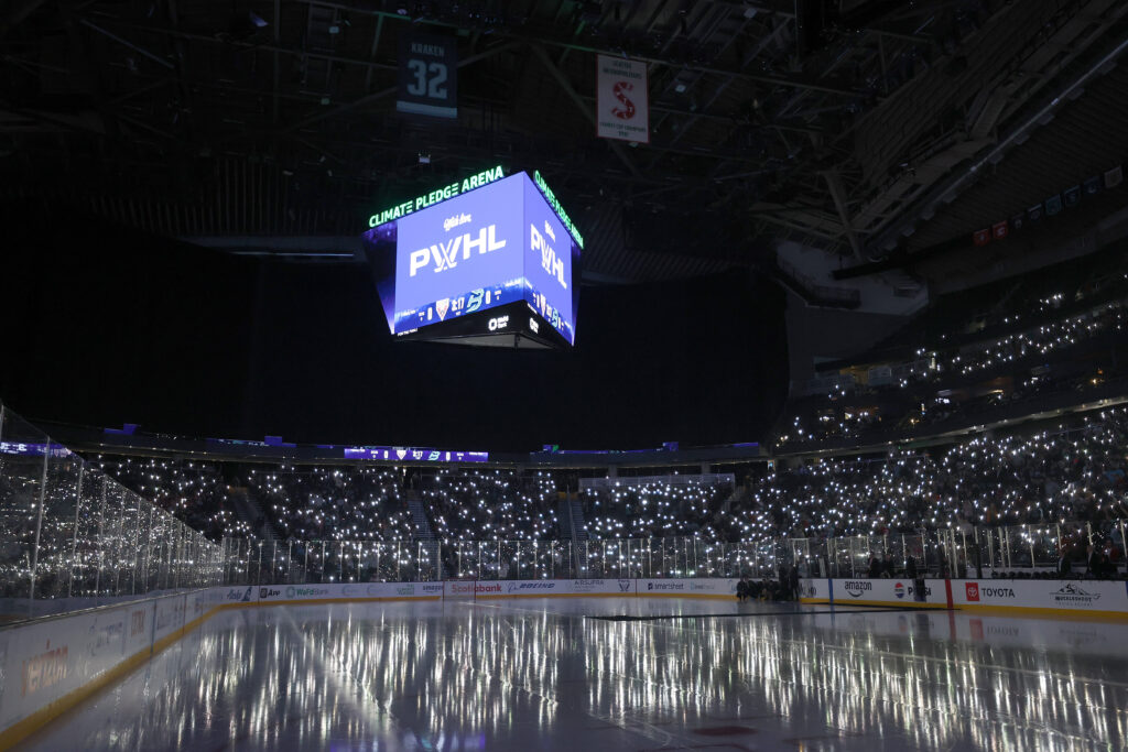 A view of Climate Pledge Arena during the 2025 PWHL Takeover Tour game in Seattle.