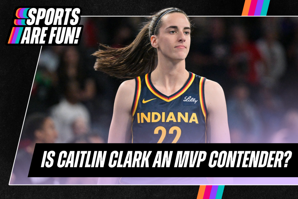 Cover image for Sports Are Fun! with Kelley O'Hara podcast featuring Caitlin Clark.