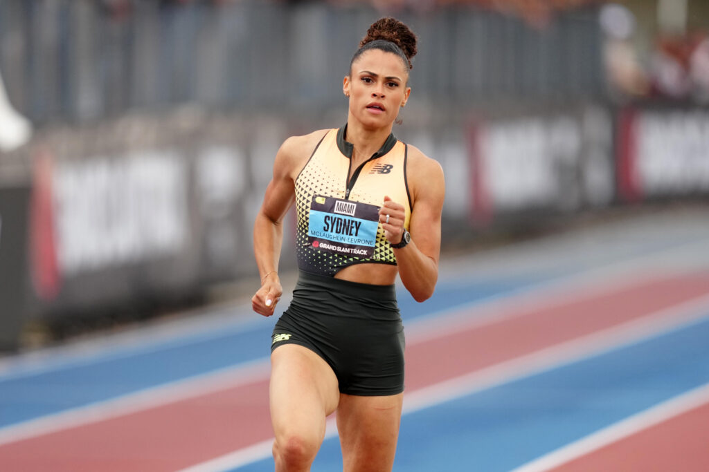 Sydney McLaughlin-Levrone races the 400m hurdles at the Grand Slam Track Miami meet on Saturday.