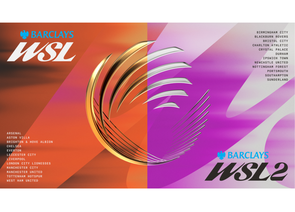 A graphic of the new 2025/26 rebrand of the first- and second-tier WSL.