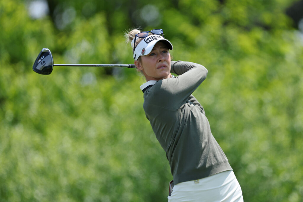 US golf star Nelly Korda plays a shot at the 2025 US Women's Open.
