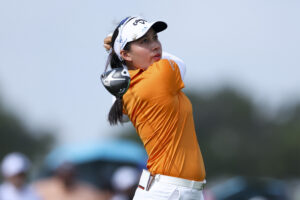 Thailand's Jeeno Thitikul hits a shot during the 2025 KPMG Women's PGA Championship.