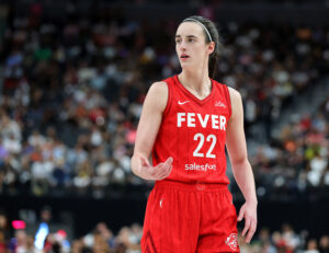 Indiana Fever guard Caitlin Clark waits for an inbound pass during a 2025 WNBA game.