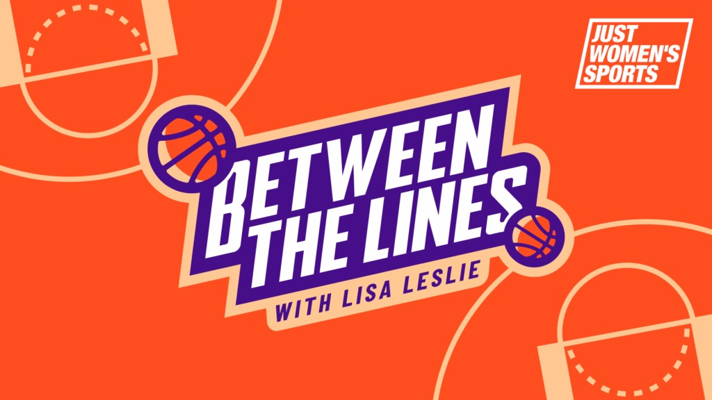 Graphic for JWS podcast Between the Lines with Lisa Leslie.