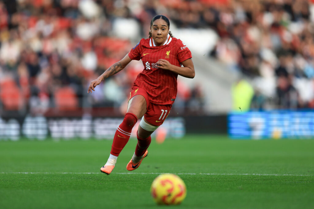 Liverpool attacker Olivia Smith chases the ball during a 2024/25 WSL match.