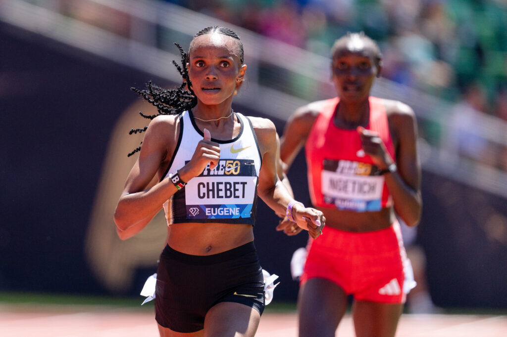 Kenya's Beatrice Chebet set a world record in the women's 5,000-meter race at the 2025 Prefontaine Classic.