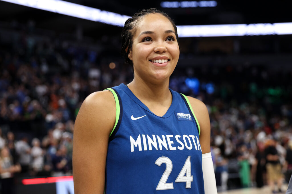 Minnesota Lynx star Napheesa Collier celebrates a 2025 WNBA win.