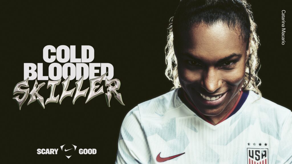 USWNT star Catarina Macario poses on a poster for Nike's horror short film series.