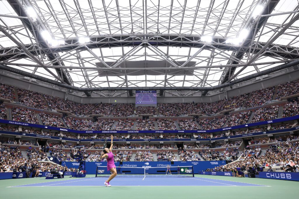 Aryna Sabalenka serves the ball during the 2024 US Open Final.