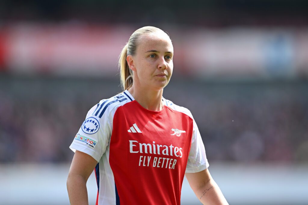 Arsenal forward Beth Mead looks on during during a 2024/25 Champions League semifinals match.
