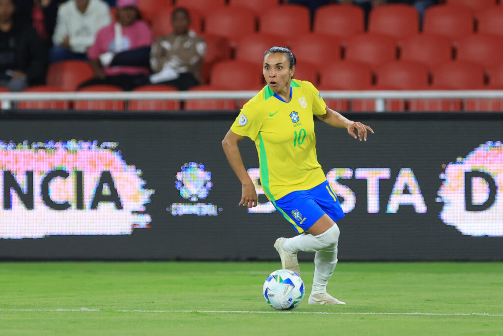 Brazil star Marta controls the ball during their 2025 Copa América semifinal.