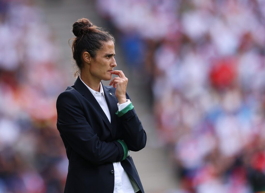 Spain head coach Montse Tomé watches the 2025 Euro final from the sideline.