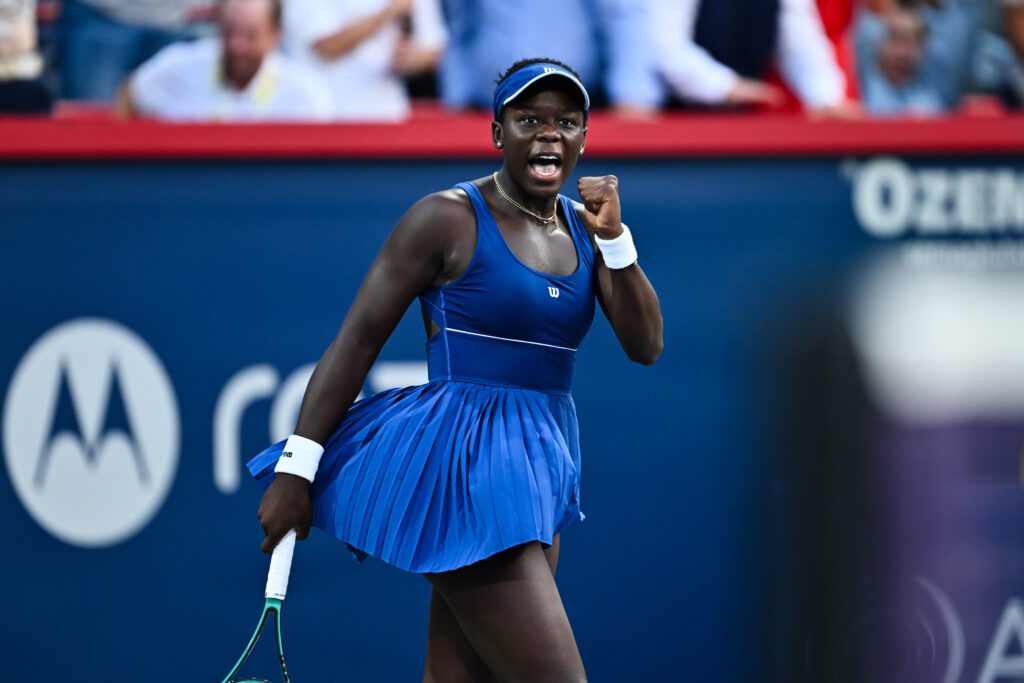 Teen tennis phenom Victoria Mboko celebrates her 2025 Canadian Open semifinals win.